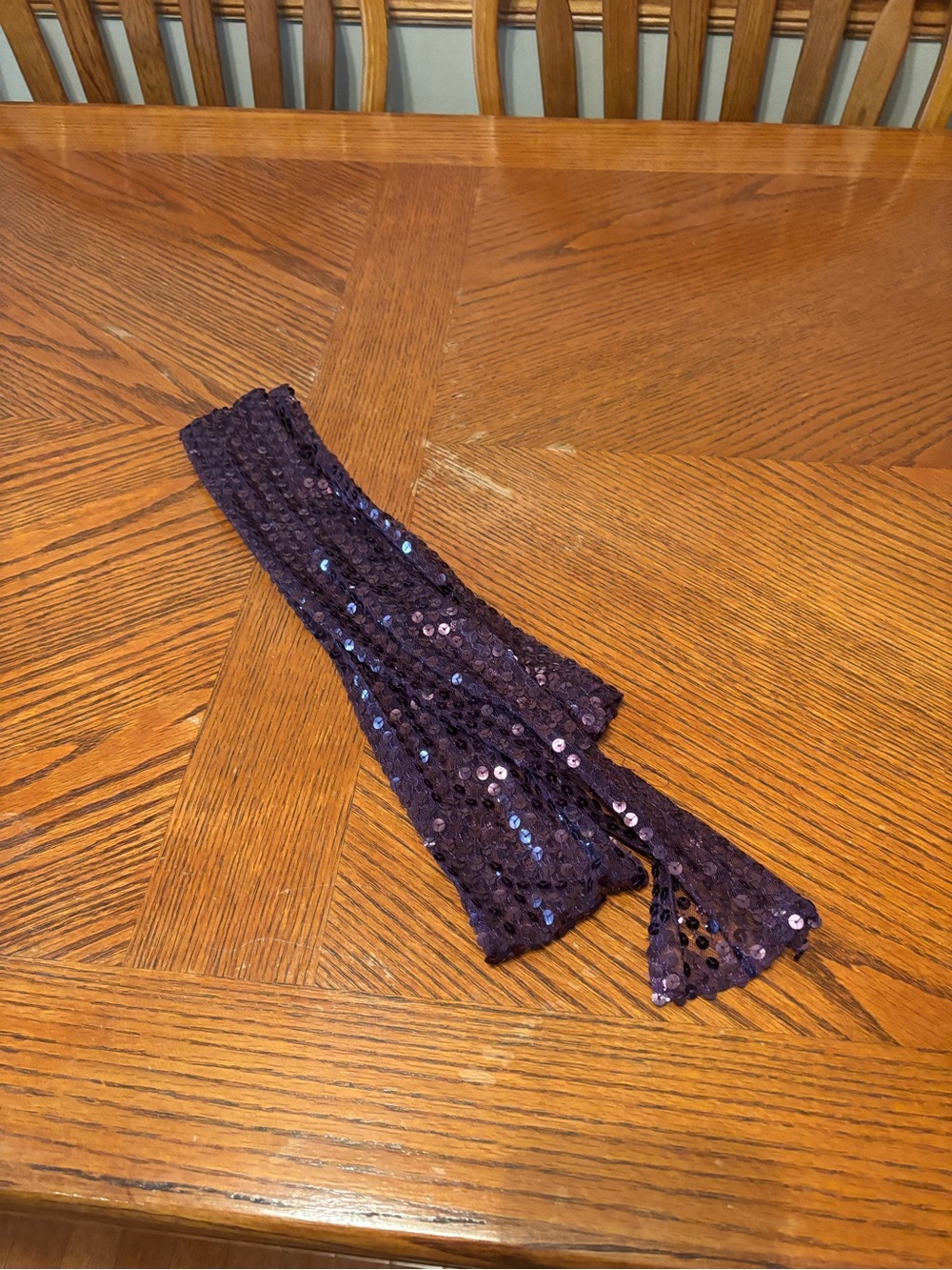 Vintage Y2K Purple Sequin Mesh Scarf - Sheer Sparkly Retro Neck Tie Wrap